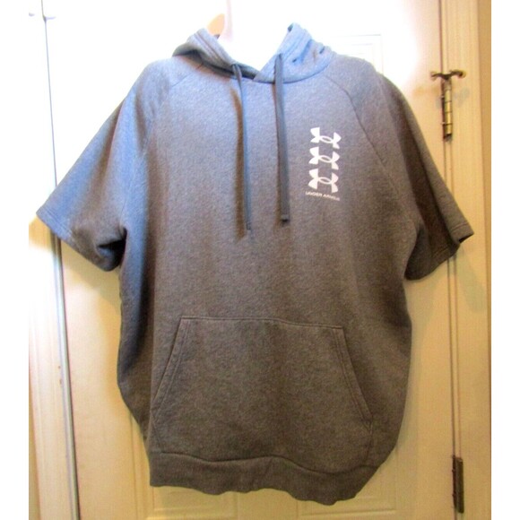 Under Armour Sweatshirt UA Rival Hoodie Mens Triple Logo Heather Gray 2XL - Picture 2 of 4